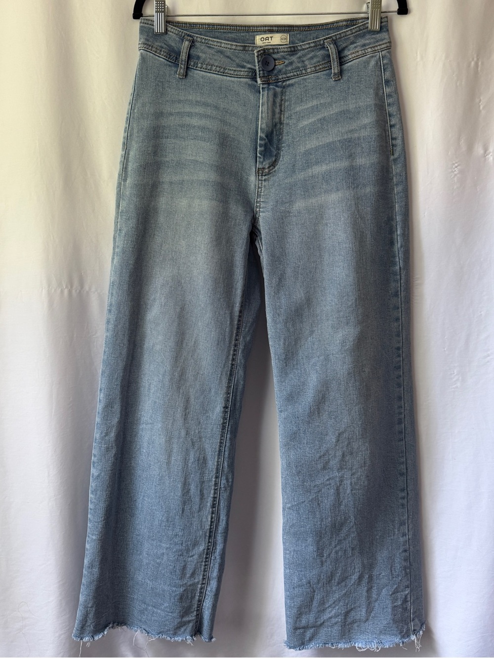 Oat Jeans Light Wash Wide Leg Raw Hem